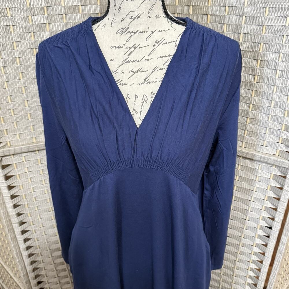 Quince V-neck Long Sleeve Midi Dress Size L Navy Soft Tensel Knit Pockets NEW - Picture 4 of 10